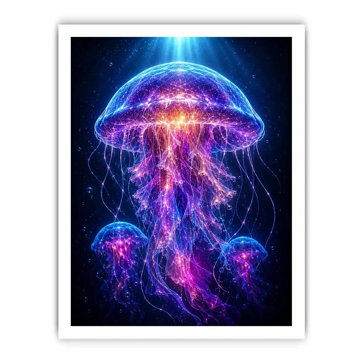 Glowing jellyfish canvas art for modern living room decor