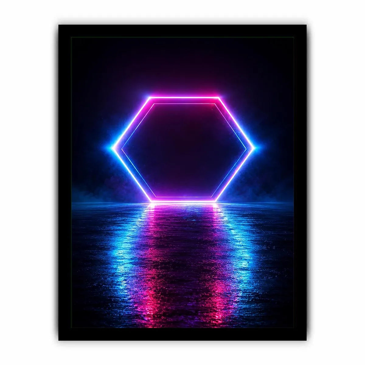 Futuristic neon hexagon canvas art for modern living room decor