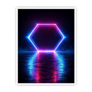 Futuristic neon hexagon canvas art for modern living room decor