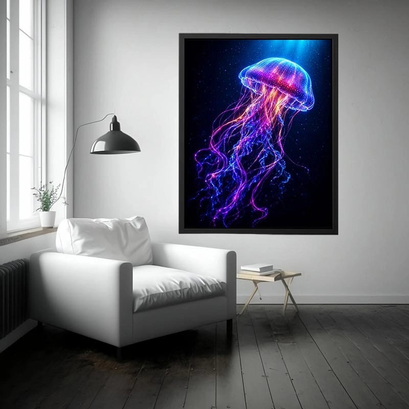 Bioluminescent jellyfish canvas art for modern living room decor