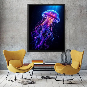 Bioluminescent jellyfish canvas art for modern living room decor