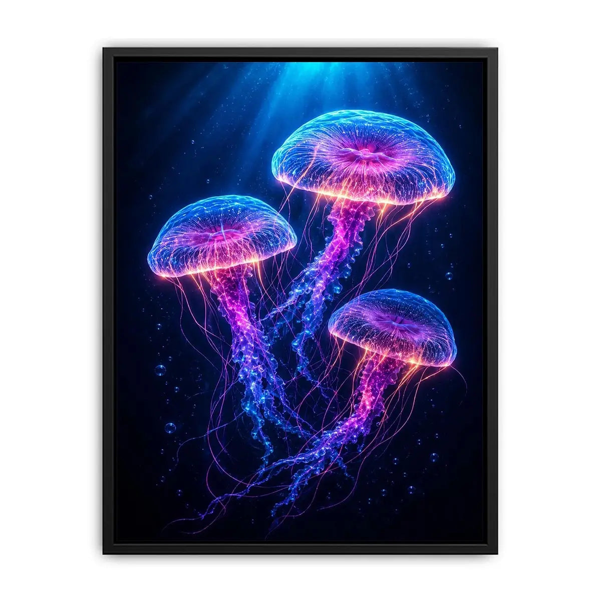 Three glowing jellyfish canvas art for modern living room decor