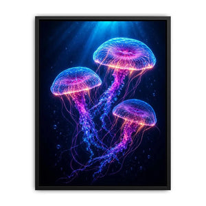 Three glowing jellyfish canvas art for modern living room decor