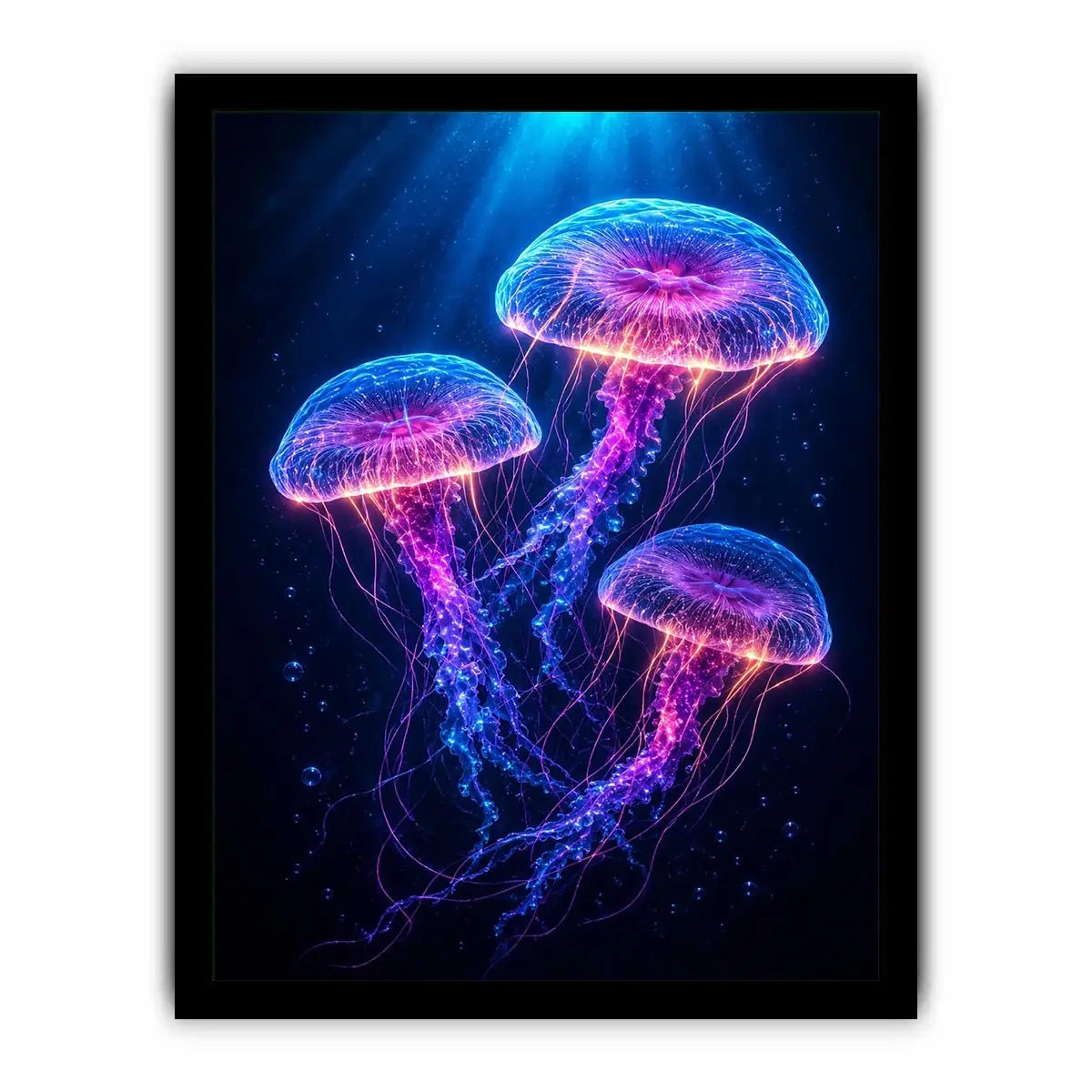Three glowing jellyfish canvas art for modern living room decor