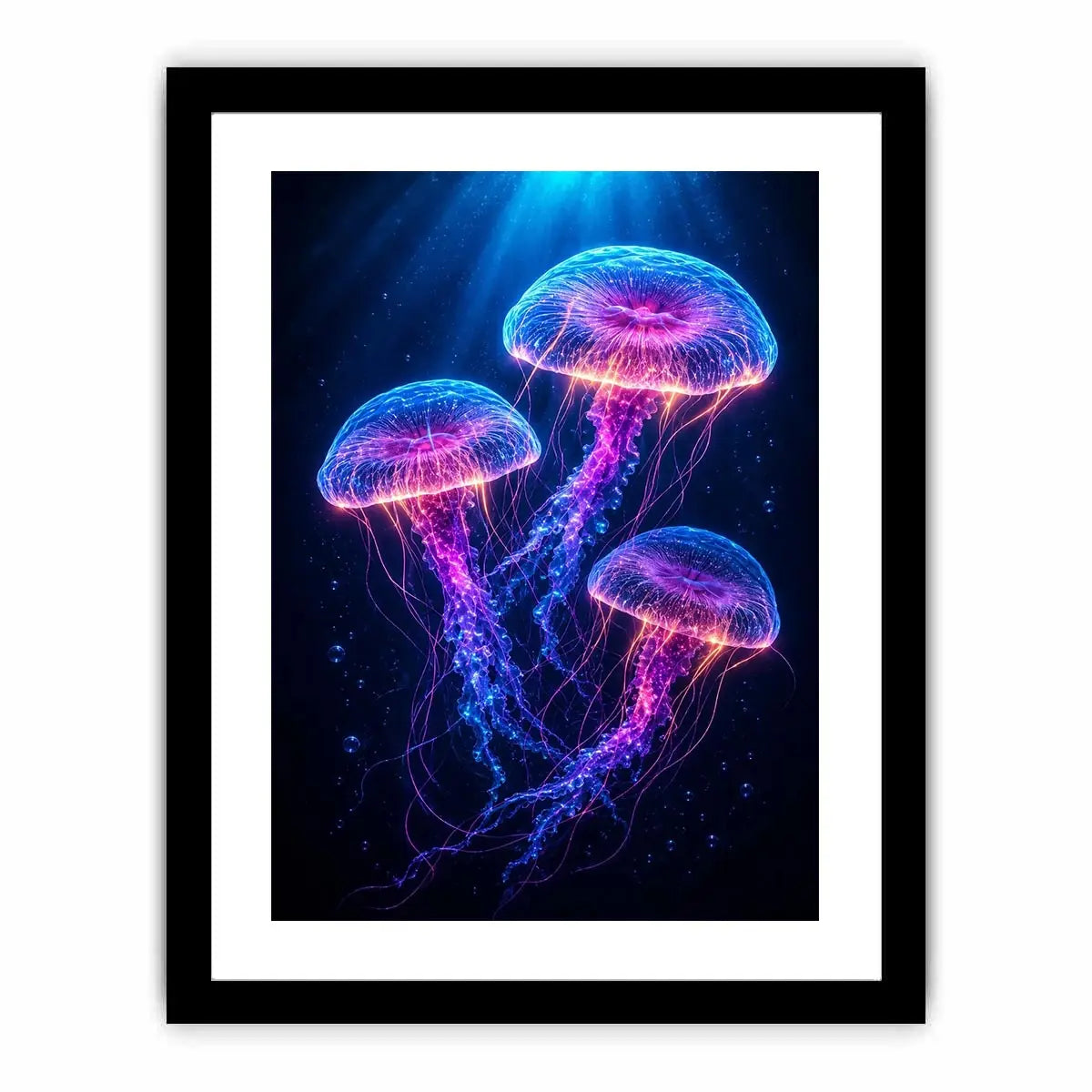 Three glowing jellyfish canvas art for modern living room decor