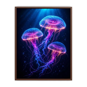 Three glowing jellyfish canvas art for modern living room decor