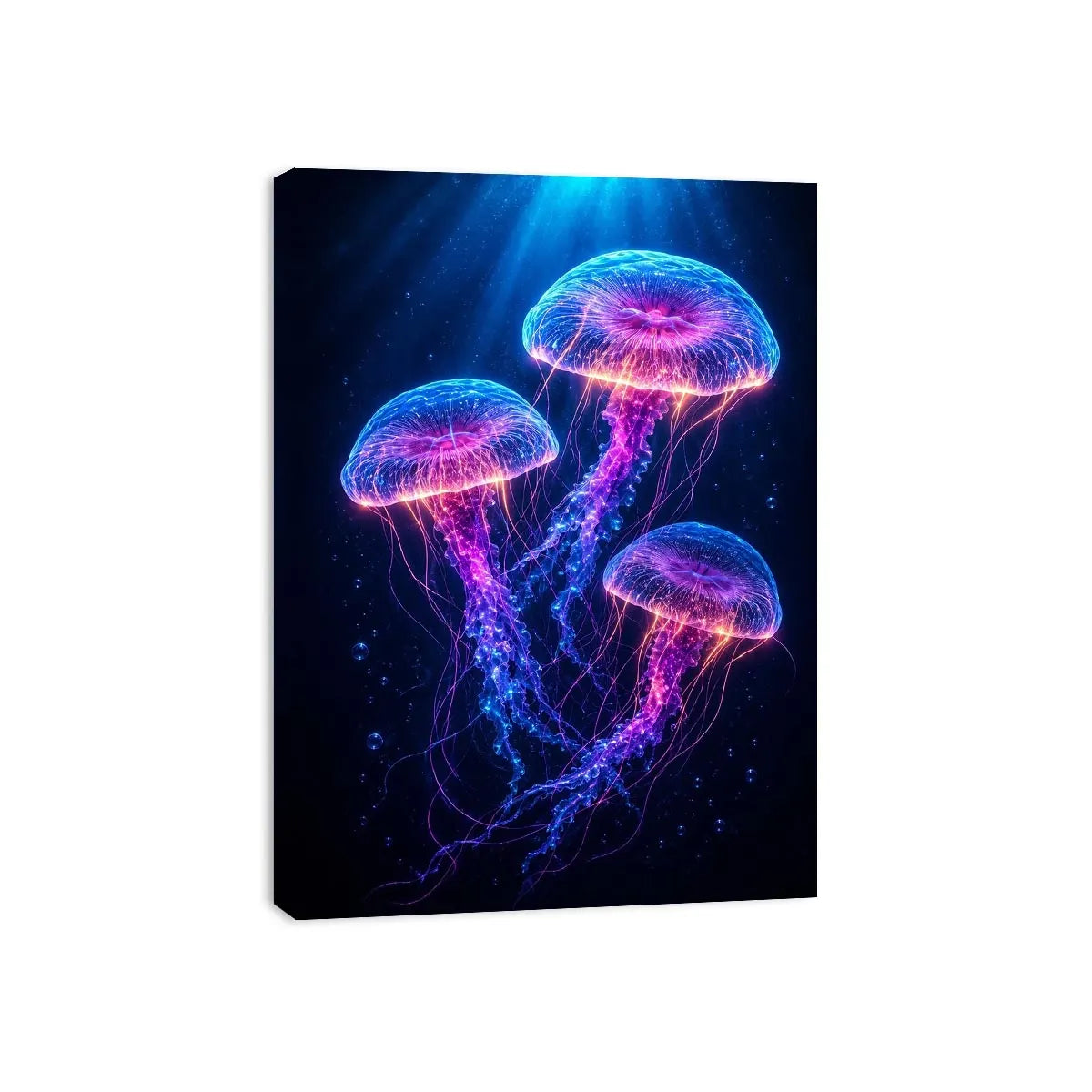 Three glowing jellyfish canvas art for modern living room decor