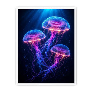 Three glowing jellyfish canvas art for modern living room decor