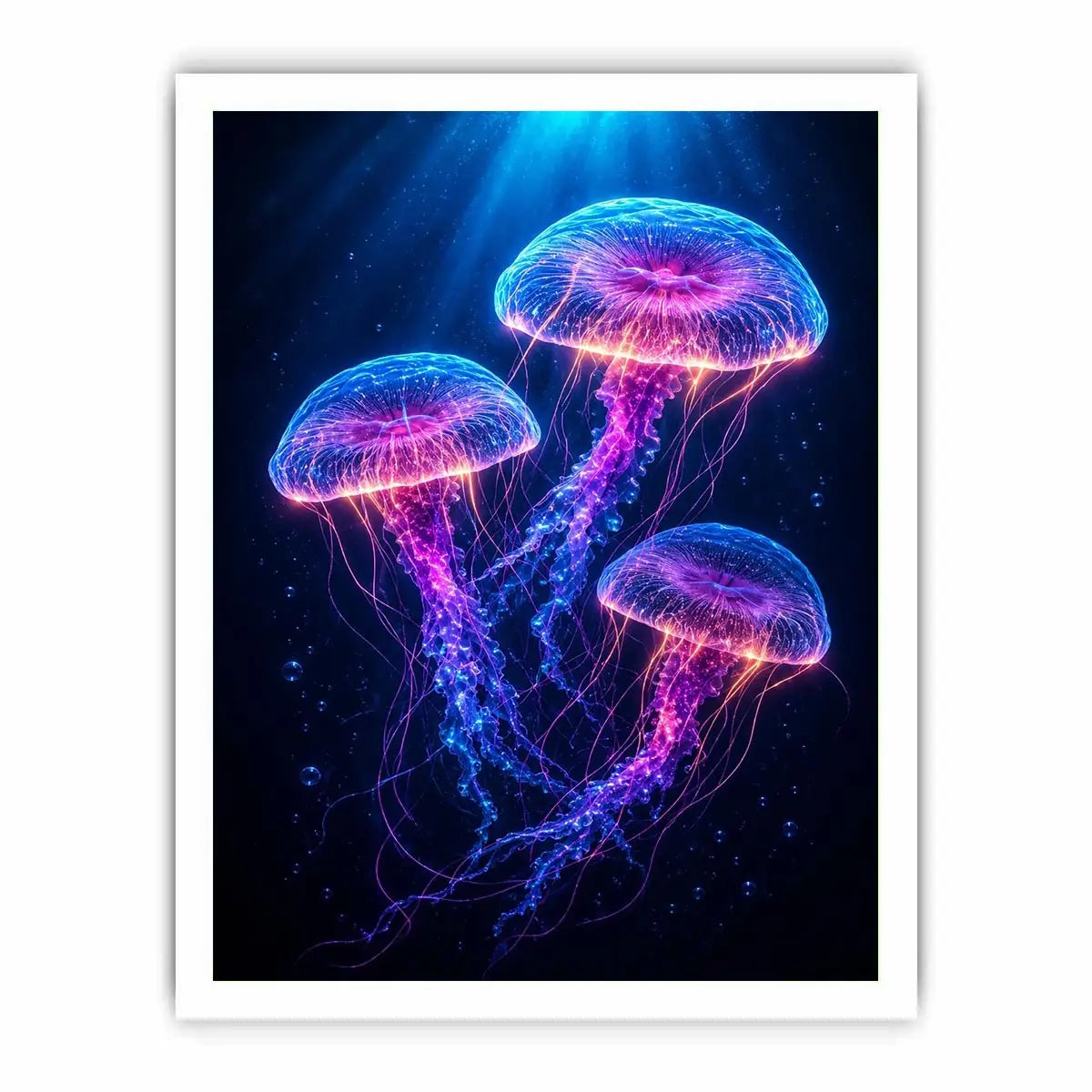 Three glowing jellyfish canvas art for modern living room decor