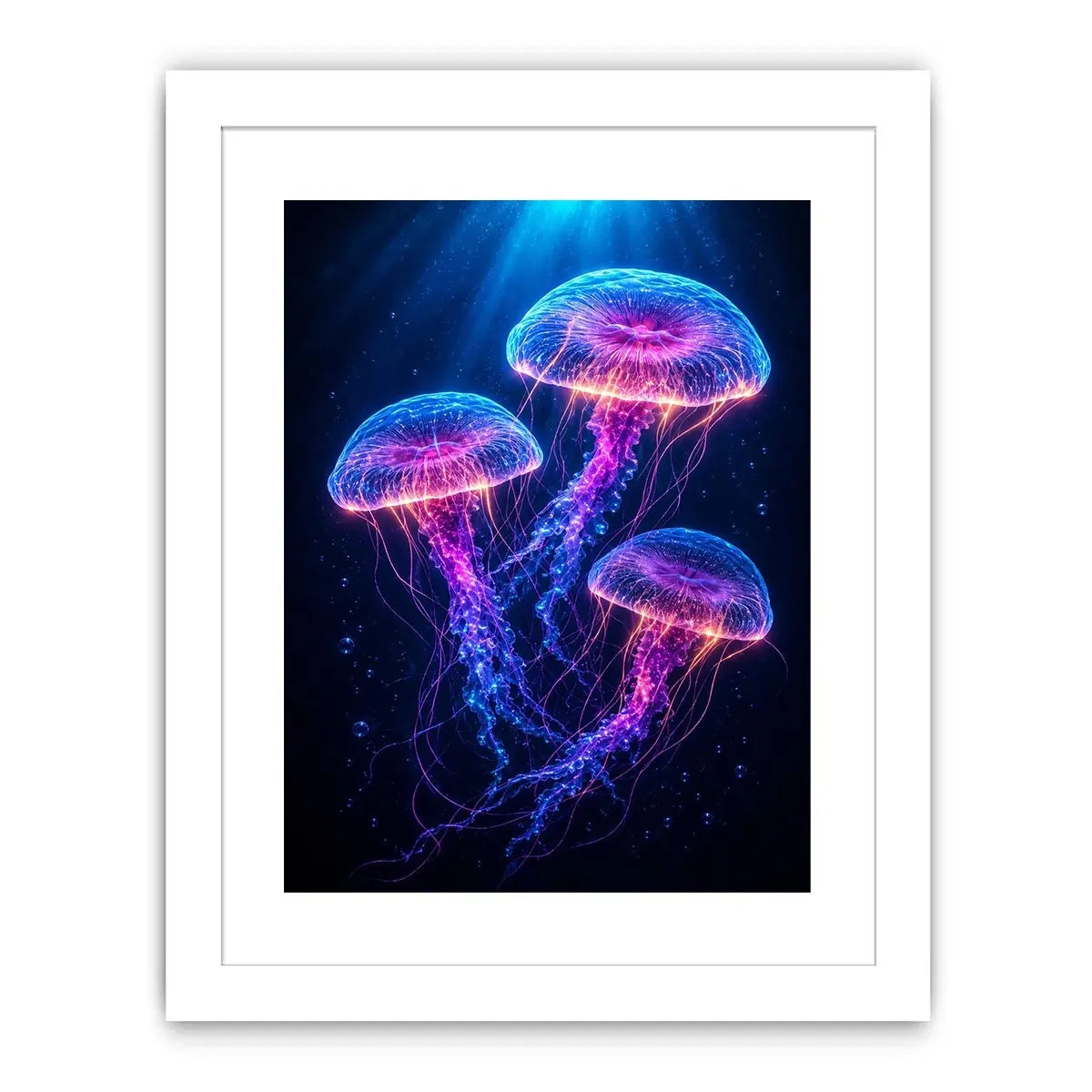 Three glowing jellyfish canvas art for modern living room decor