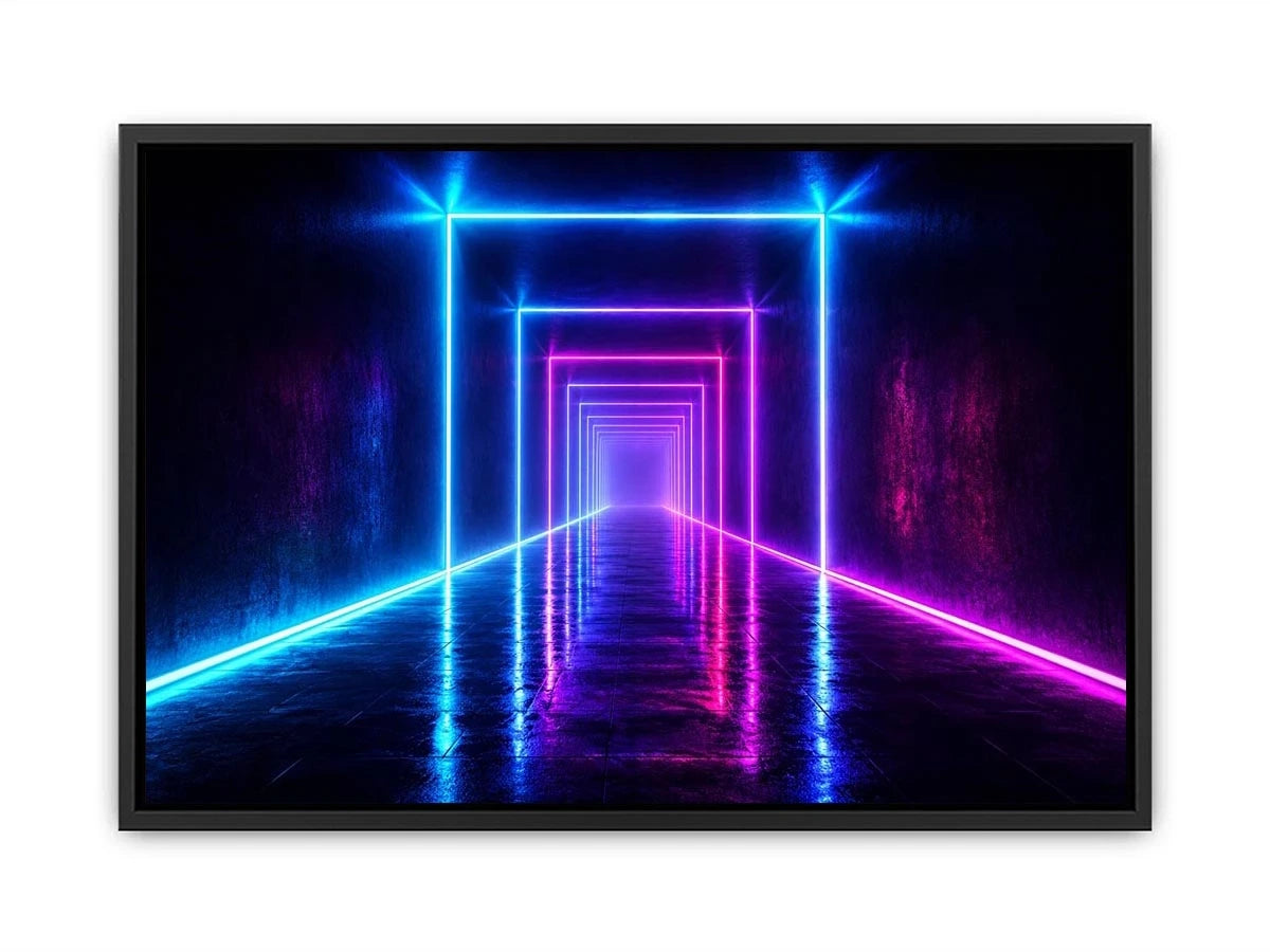 Neon tunnel hallway canvas art for modern living room decor