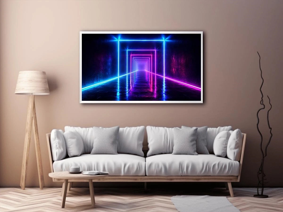 Neon tunnel hallway canvas art for modern living room decor