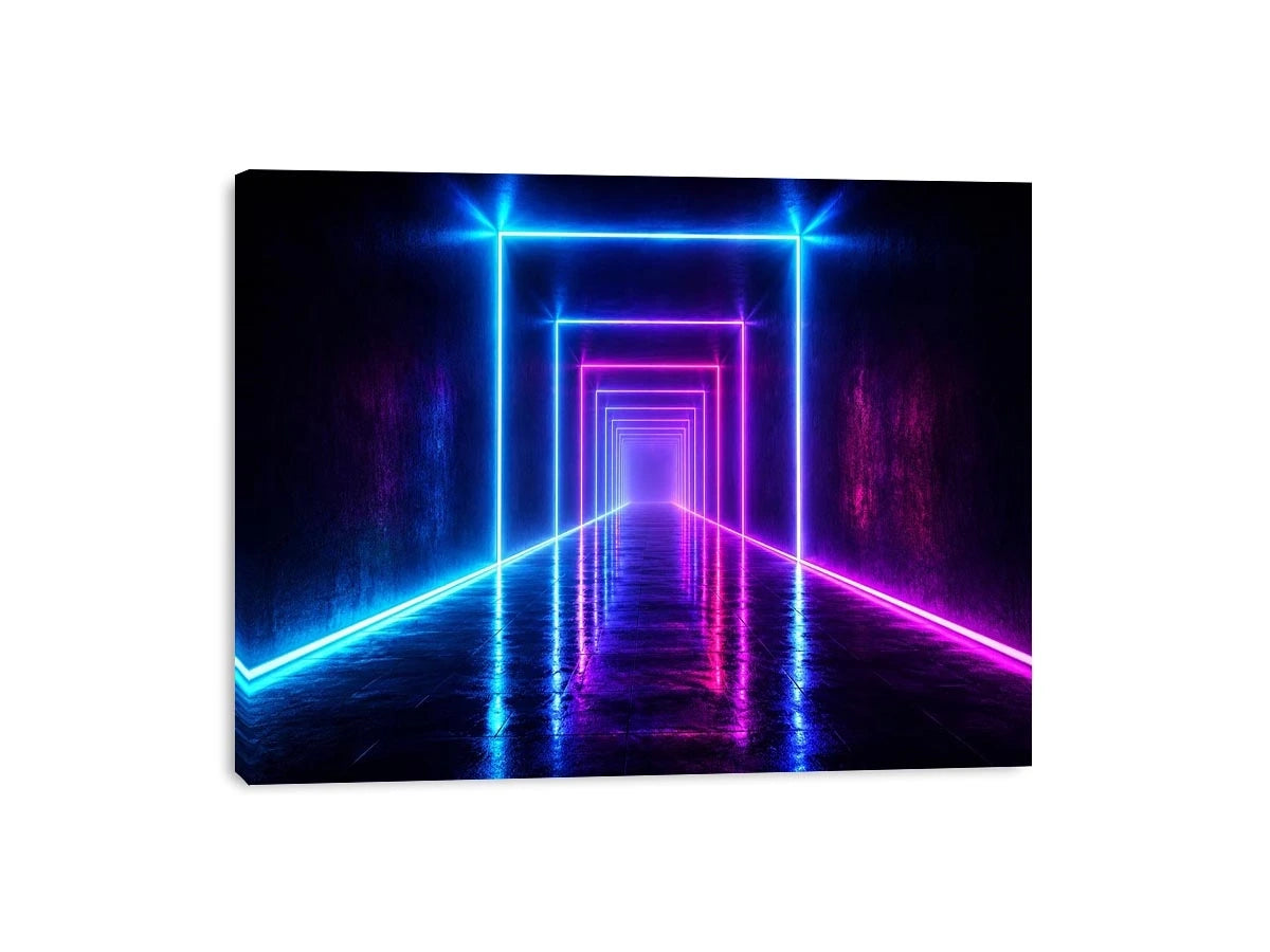 Neon tunnel hallway canvas art for modern living room decor
