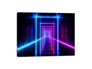 Neon tunnel hallway canvas art for modern living room decor