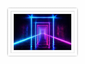 Neon tunnel hallway canvas art for modern living room decor