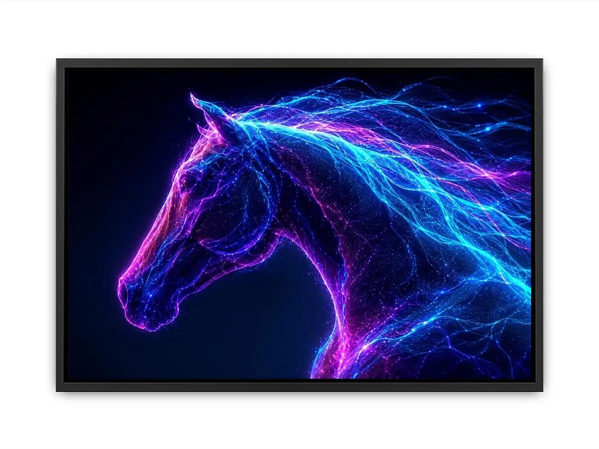 Neon unicorn portrait canvas art for modern living room decor