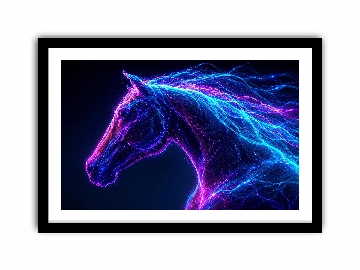 Neon unicorn portrait canvas art for modern living room decor