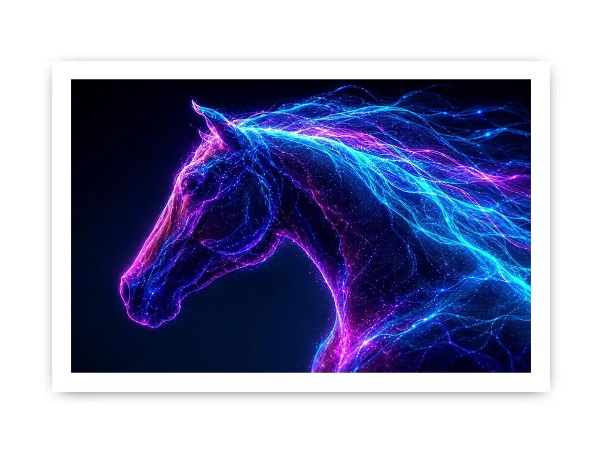 Neon unicorn portrait canvas art for modern living room decor