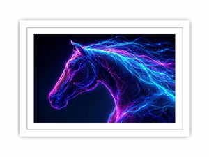 Neon unicorn portrait canvas art for modern living room decor