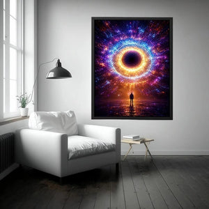 Surreal cosmic portal canvas art for modern living room and luxury office decor.