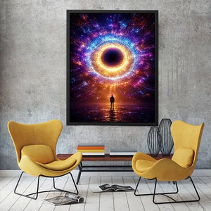 Surreal cosmic portal canvas art for modern living room and luxury office decor.