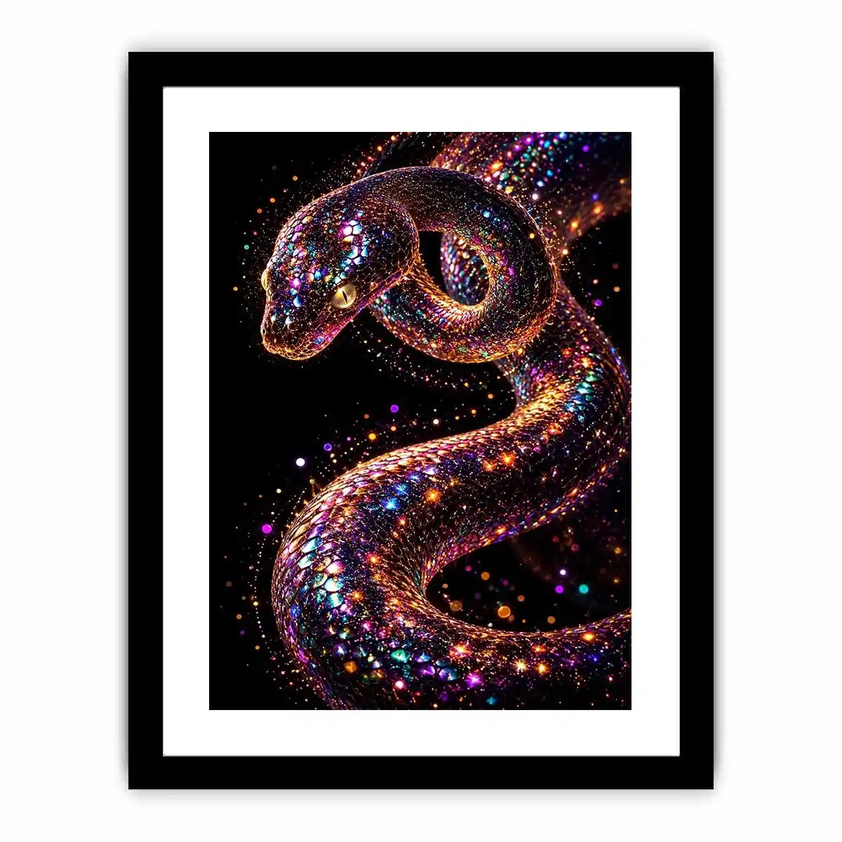 Iridescent surreal snake canvas art for modern luxury living room and office decor.