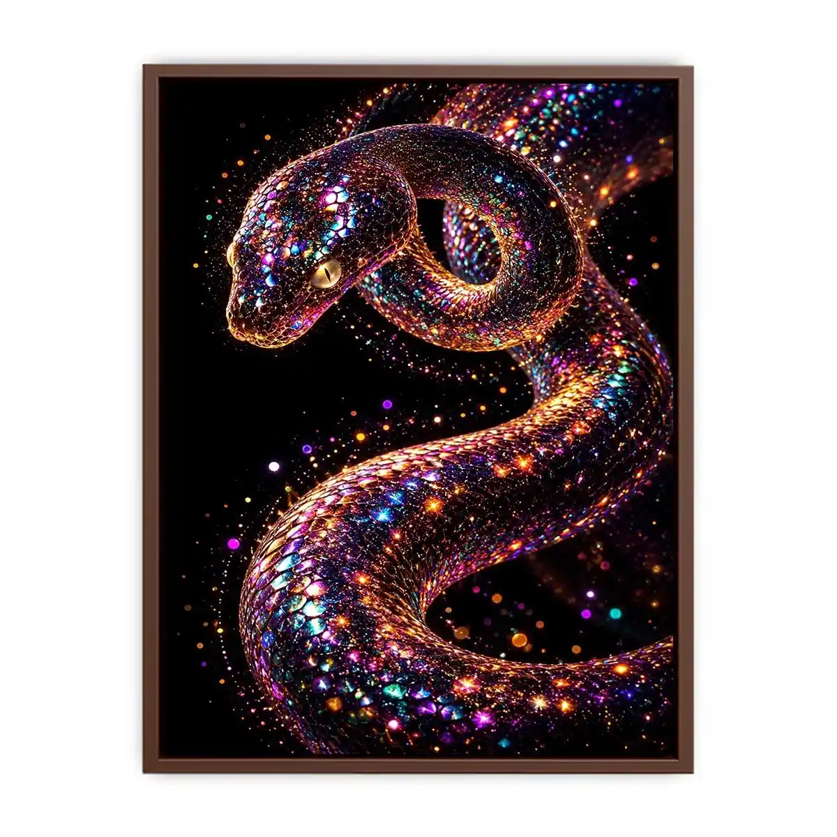 Iridescent surreal snake canvas art for modern luxury living room and office decor.