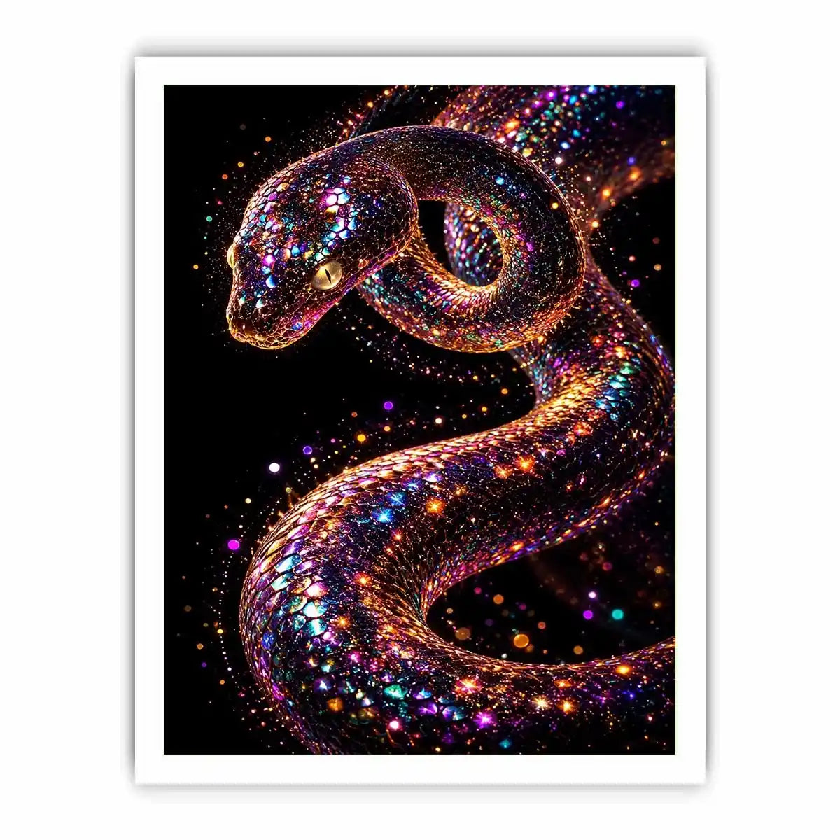 Iridescent surreal snake canvas art for modern luxury living room and office decor.