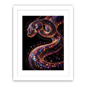 Iridescent surreal snake canvas art for modern luxury living room and office decor.