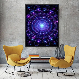 Futuristic neon tunnel canvas art for modern gaming room and luxury office decor.