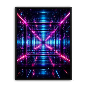 Futuristic neon geometric canvas art for gaming room and modern office decor.