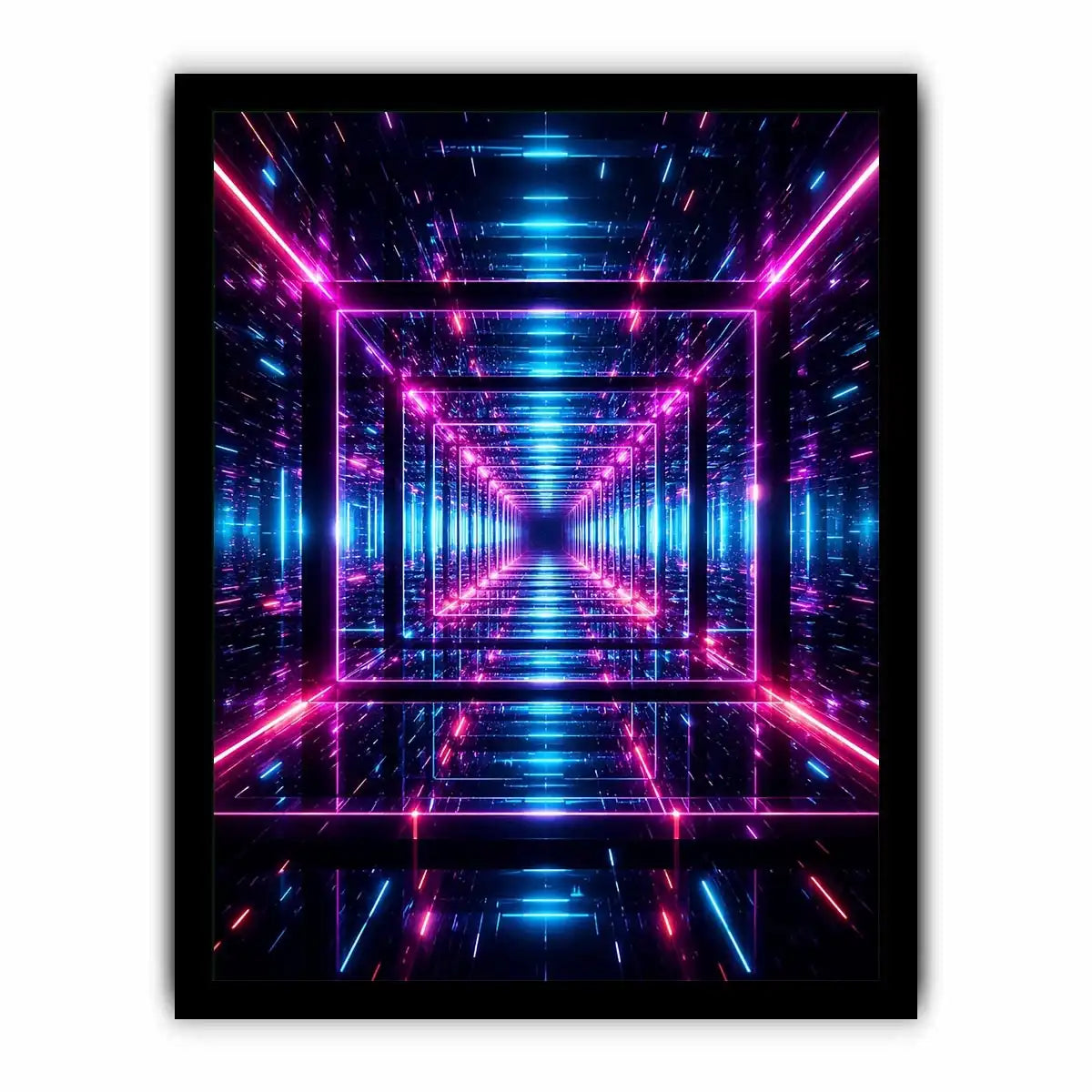 Futuristic neon geometric canvas art for gaming room and modern office decor.