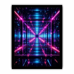 Futuristic neon geometric canvas art for gaming room and modern office decor.