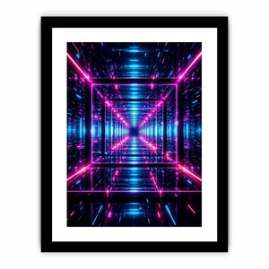 Futuristic neon geometric canvas art for gaming room and modern office decor.