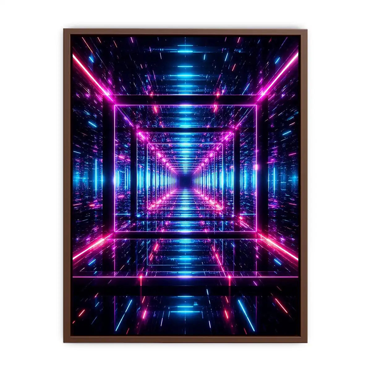 Futuristic neon geometric canvas art for gaming room and modern office decor.