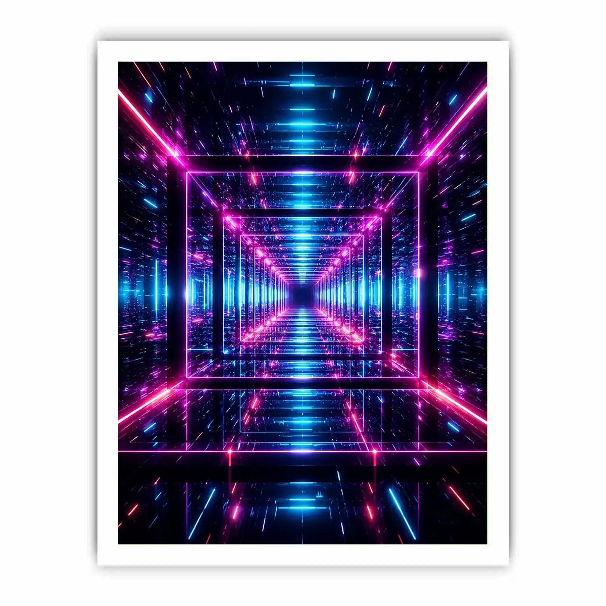 Futuristic neon geometric canvas art for gaming room and modern office decor.