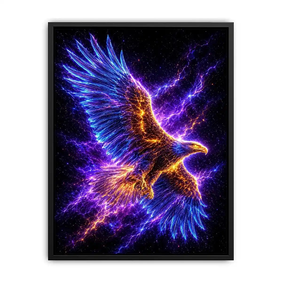 Futuristic glowing eagle canvas art for modern office and luxury living room decor.