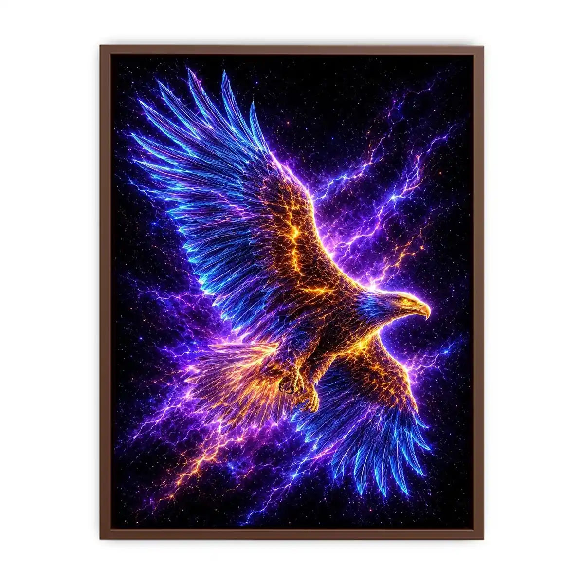 Futuristic glowing eagle canvas art for modern office and luxury living room decor.