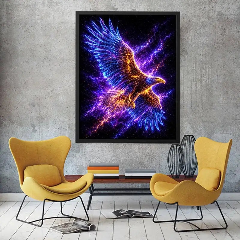 Futuristic glowing eagle canvas art for modern office and luxury living room decor.