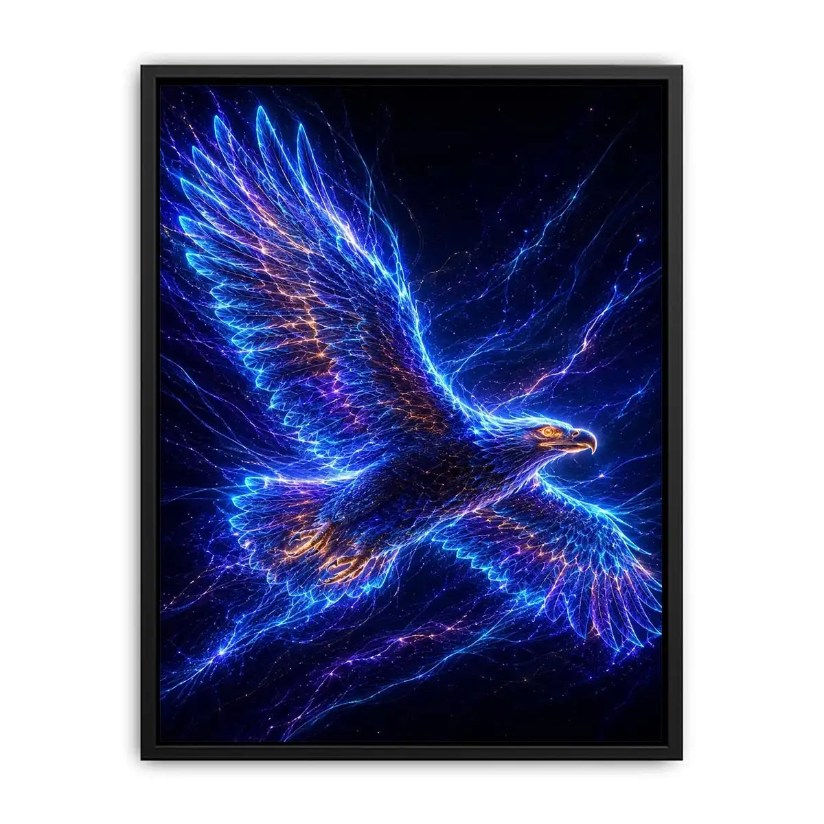 Futuristic glowing eagle canvas art for modern office and luxury living room decor.