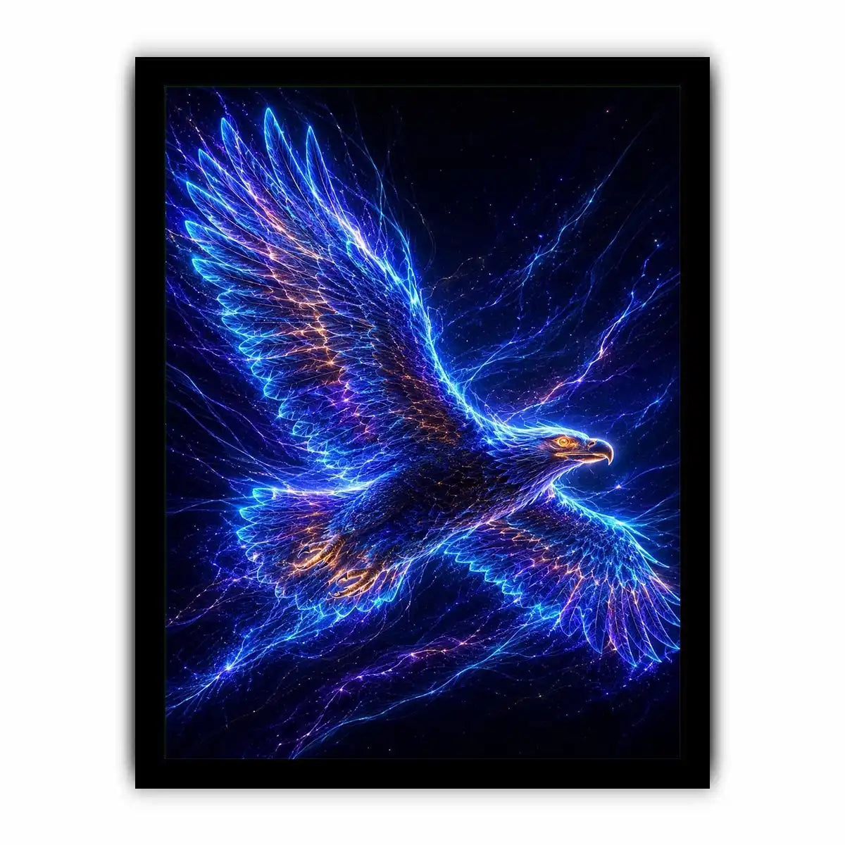 Futuristic glowing eagle canvas art for modern office and luxury living room decor.