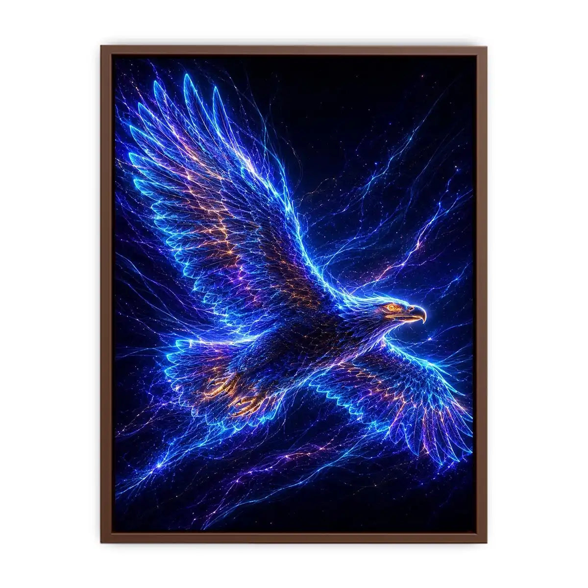 Futuristic glowing eagle canvas art for modern office and luxury living room decor.