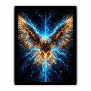 Powerful glowing eagle canvas art for modern office and luxury living room decor.