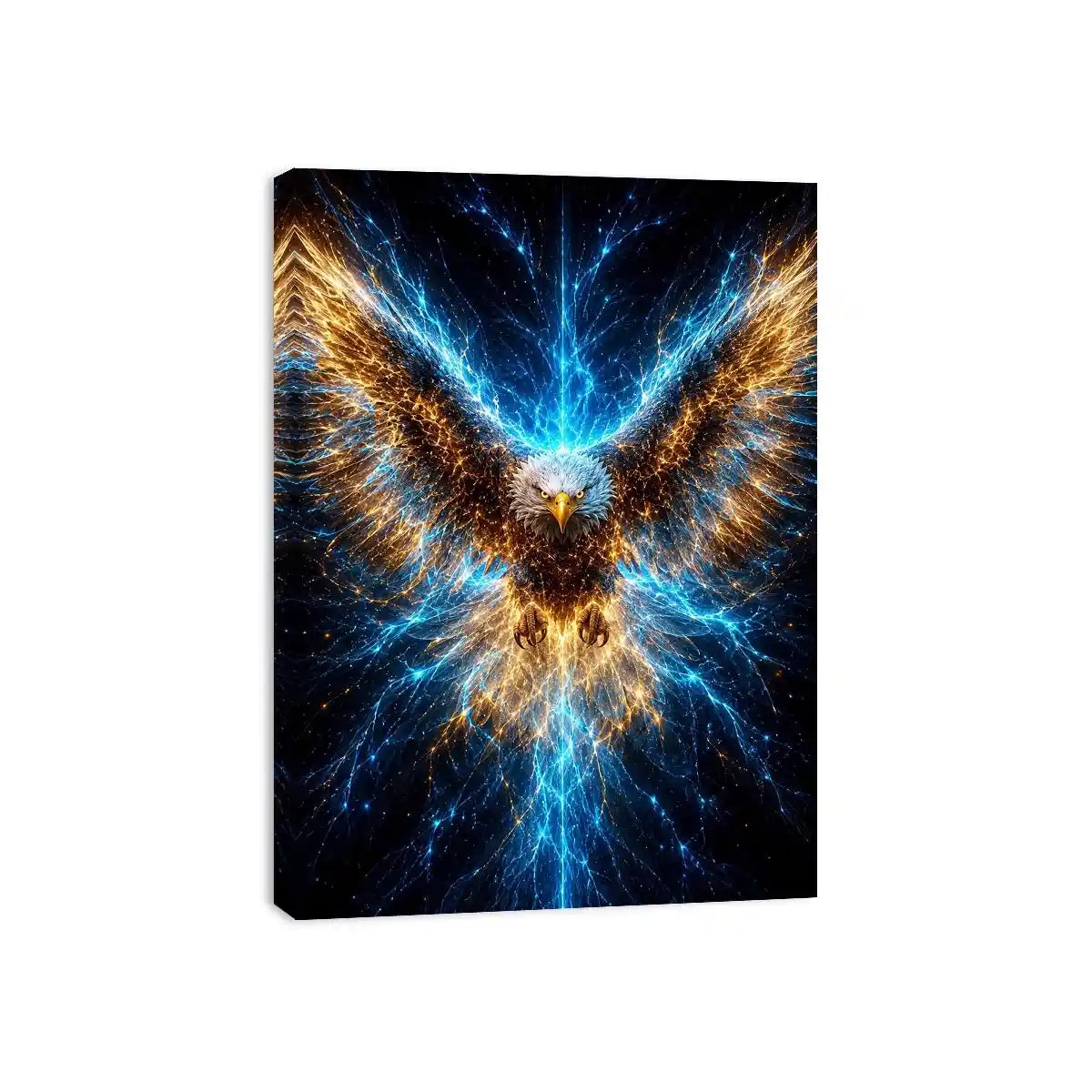 Powerful glowing eagle canvas art for modern office and luxury living room decor.