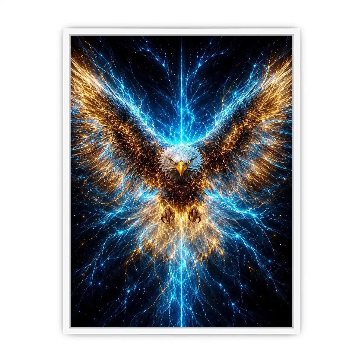 Powerful glowing eagle canvas art for modern office and luxury living room decor.