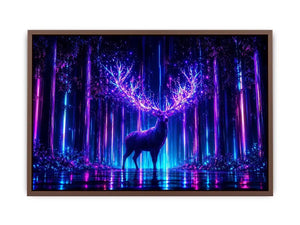 Futuristic glowing deer canvas art for modern living room and gaming room decor.