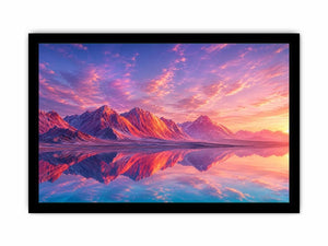 Pastel mountain landscape canvas art for modern bedroom and minimalist living room decor.