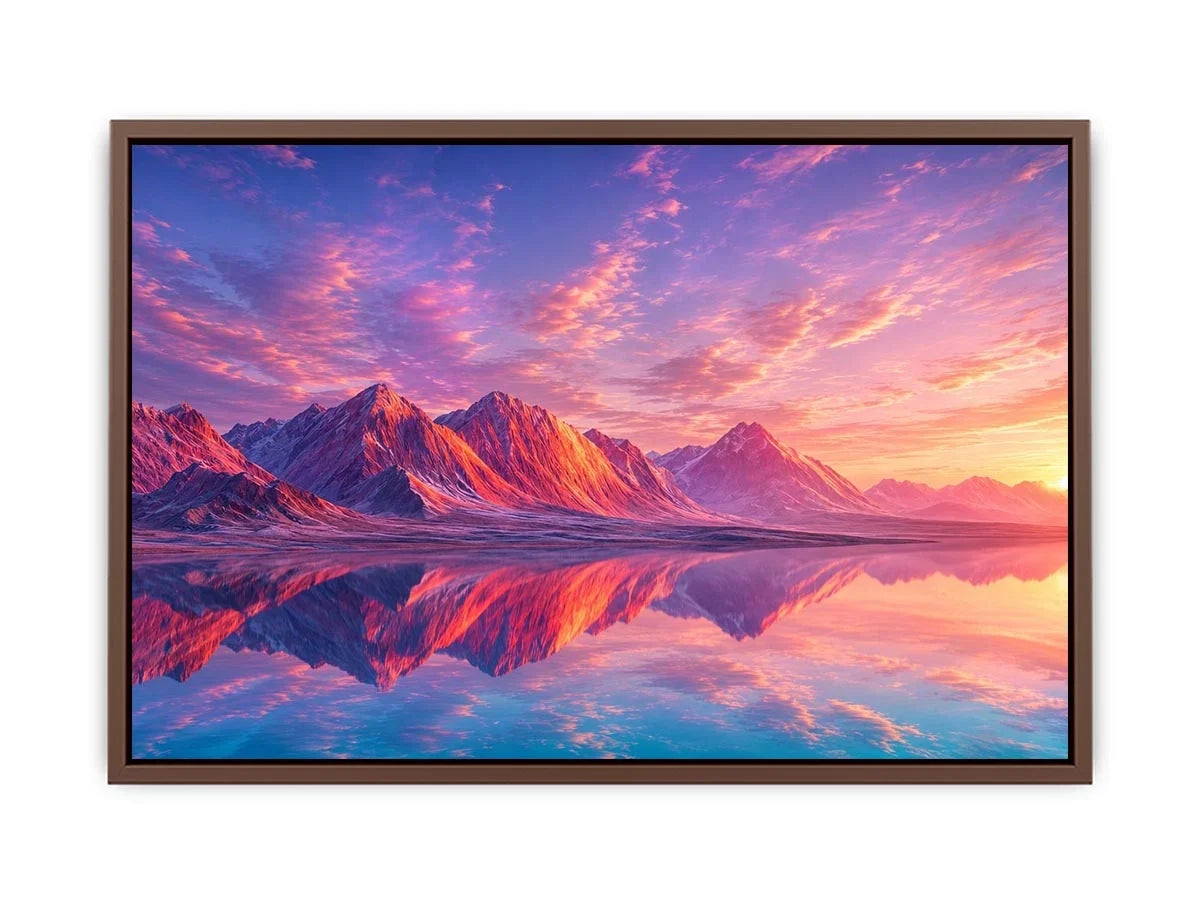 Pastel mountain landscape canvas art for modern bedroom and minimalist living room decor.