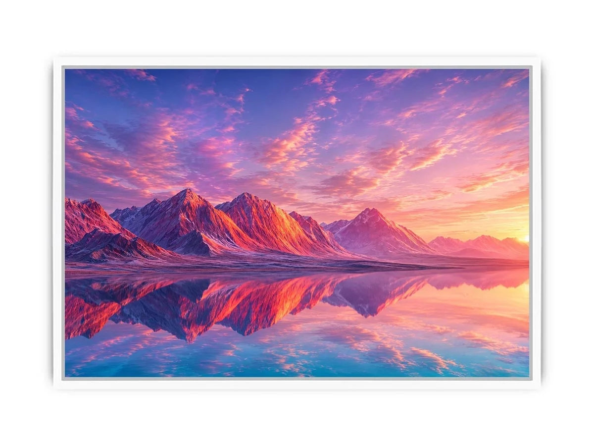 Pastel mountain landscape canvas art for modern bedroom and minimalist living room decor.