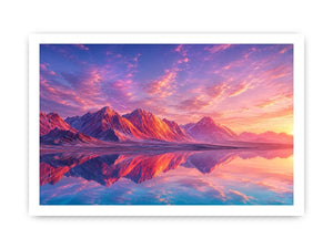 Pastel mountain landscape canvas art for modern bedroom and minimalist living room decor.